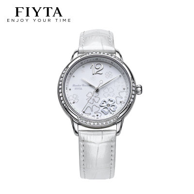 飞亚达（FIYTA）手表 四叶草系列石英女士手表白盘皮带L596.WWWD(L596.WWWD)