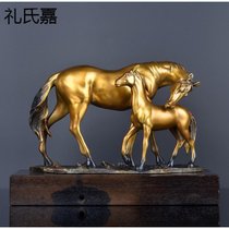 礼氏嘉礼氏嘉礼品乔迁铜马摆件高档家居装饰品母子马铜艺术品动物摆件中式客厅摆设白马(带铜板底座铜色款 默认版本)