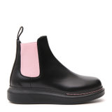 Alexander McQueen黑色皮革糖粉色侧饰及踝靴586398-WHX52-112338黑 时尚百搭