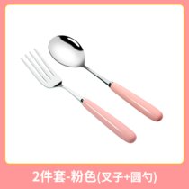 叉勺套装筷子勺子叉子餐具加厚不锈钢陶瓷手柄汤勺家用创意长柄(粉色【2件套】 默认版本)