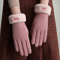 保暖手套女士冬季冬天户外羊毛加绒韩版运动骑行加厚触屏防风(粉色)