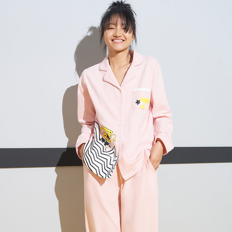 爱慕爱美丽睡衣女春秋薄款棉感长袖情侣家居服套装im46anv6im46ayh2