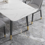 意式岩板餐桌椅组合现代简约长方形北欧轻奢餐桌家用小户型饭桌(（单个桌子）雪山白)