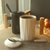 ins北欧简约陶瓷马克杯子咖啡杯带盖勺情侣办公室家用男女喝水杯(橡木柄几何黑白一对（带瓷盖勺）)