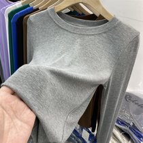 SUNTEK欧货圆领长袖螺纹T恤女2022年春装新款垂感弹力打底衫内搭上衣(L 105-115 灰色)