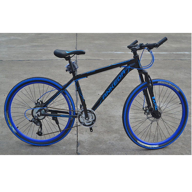 24速26寸铝合金车架山地车 双碟刹前减震加装副把山地自行车(黑蓝色)