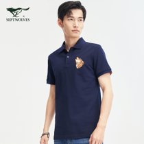 七匹狼七匹狼短袖T恤男2021夏季新款纯棉舒适合体微弹时尚翻领POLO衫潮1D1B30606125XL码藏青 时尚都市合体舒适