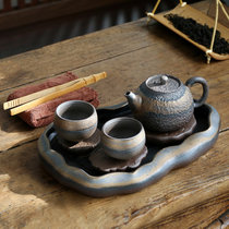 复古粗陶茶具套装 家用陶瓷茶杯茶壶粗陶简约功夫茶具套装(粗陶一壶两杯（款式四）)
