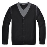 斯帕乐 新款男装修身毛衣线衣 纯棉男士假两件V领针织 3318E1006 黑色 M(170/88A)