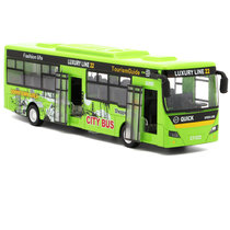 鸭小贱1：24大号合金公交车长途巴士旅游大巴公共汽车声光回力儿童玩具车模型677-6(绿色)