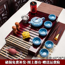 紫砂茶具套装家用小套简约小型中式泡茶茶具整套实木茶盘茶艺套装(18件 浅湖蓝冰裂茶博士套装)