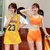 新款泳衣女保守学生韩版运动三件套分体平角遮肚显瘦温泉游泳装(黄色带胸垫三件套 M(80-95斤）)