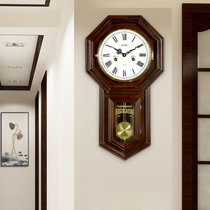 汉时(Hense)欧式复古实木机械挂钟中式客厅创意古典装饰摆钟HP31(板栗色楸木罗马面)