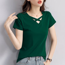 纯棉短袖t恤女夏季2022年新款宽松女装洋气高品质减龄带领polo衫(墨绿 XXL)