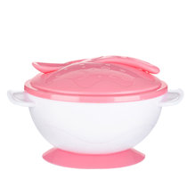 运智贝宝宝餐具吸盘碗婴儿勺子软头勺双耳碗儿童餐具套装2件(粉色)