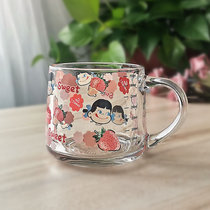 ins玻璃杯加盖勺牛奶早餐杯甜品杯可爱印花刻度吸管杯子女生礼物(380ml草莓女孩款)