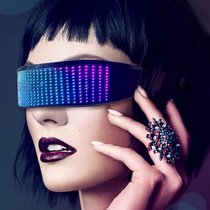 无线LED动态发光蹦迪装备智能眼镜dj夜店酒吧KTV生日应援科技感眼镜未来视角(黑色（全彩显示）)
