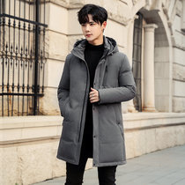 冬季新款男士羽绒棉服中长款潮流连帽修身大衣加厚保暖加长过膝外套  XZLZ530(XZLZ530-灰色 2XL)