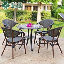 幽之藤 铸铝网布桌椅 休闲组合咖啡馆桌椅户外庭院特斯林椅子家具(一桌四椅)