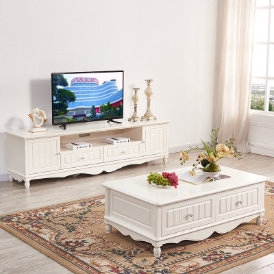 A家家具  电视柜茶几韩式田园白色简约电视柜茶几组合客厅家具HS1401(如图色 茶几)