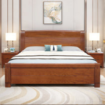 木巴家具 现代中式实木床榆木床1.8米1.5米硬板床简约双人大床婚床新中式实木床(C363+2CTG056海棠色)