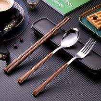 便携餐具筷子勺子套装学生上班族餐具盒便携式筷子勺子叉子三件套(星光银 筷+勺+盒)