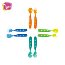 Tigex儿童餐具 宝宝喂餐勺婴幼儿辅食勺小孩勺子叉子可爱8个套装