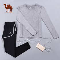 CAMEL 骆驼瑜伽服运动套装女跑步服健身房二件套速干衣长裤 C7W1Q8603(灰色 XXL)