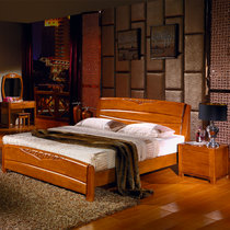 王者佳人 实木床橡胶木床1.5 1.8米双人床现代中式实木床 加厚款大床婚床 HLHF-815(象牙色1.8米)