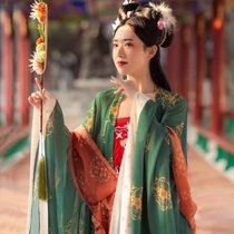 大码汉服女200斤胖mm春夏秋季中国风仙气飘逸齐腰唐制诃子裙显瘦(朱雀（绿色大袖衫+柯子裙） 4XL)