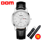 多姆（DOM）手表 男表 时尚商务休闲皮带男士手表 双日历显示钢带男士石英表(皮带白盘)