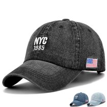 男女同款NYC图案帽子女韩版帽男原宿风水洗牛仔帽棒球帽(牛仔浅黑灰色 均码  可代写贺卡)
