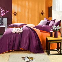 囍人坊 四件套纯棉1.8m床纯色全棉2米简约床上用品素色床单被套双拼4件套P(绛紫橙 1.8M床笠款)