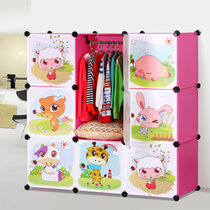 索尔诺卡通衣柜简易儿童宝宝婴儿收纳柜组合塑料树脂组装 衣橱衣柜(粉色 魔片衣柜A3109)