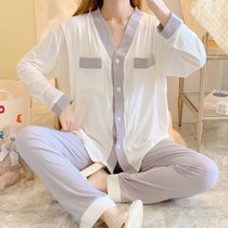SUNTEK莫代尔月子服夏季薄款孕妇睡衣产妇哺乳衣夏天透气7月份6家居服(灰色V领包边莫代尔)