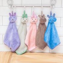 厨房卫生间壁挂抹布 可爱小兔子加厚可挂式珊瑚绒吸水擦手巾 3条装(随机3个装)