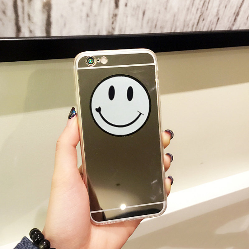 5寸图片】亿和源iphone韩国笑脸镜面6s手机壳苹果6plus保护套情侣防摔