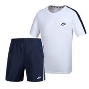 2016夏季新款NIKE耐克运动套装男短袖短裤休闲大码跑步运动服(白色 L)