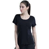 梦邦夏季短袖袖打底衫薄款圆领修身弹力莫代尔半袖无痕短袖T恤女(黑色 XL)