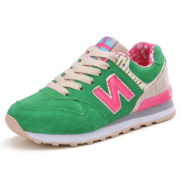 新百伦支撑新品真皮运动休闲鞋女韩版阿甘鞋n字鞋男女鞋情侣鞋潮绿色