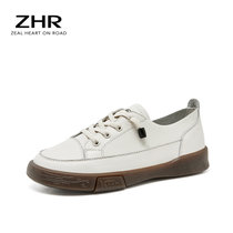 ZHR新款小白鞋女鞋圆头平底单鞋帆布鞋一脚蹬软底A76(米色 40)