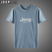 JEEP SPIRIT吉普短袖T恤简约字母图案纯棉t恤户外运动半袖打底衫圆领套头衫(2-2013蓝色 XL)
