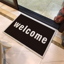 网红黑白入户进门口地垫丝圈地毯脚垫家用卫生间浴室防滑欢迎光临(定制尺寸【联系客服】 welcome黑底)