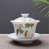 高白瓷盖碗 三才盖碗陶瓷茶碗功夫茶具3.8寸泡茶碗杯创意高白瓷(苦尽甘来3.8美人盖碗)