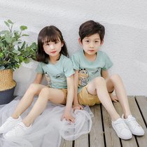 2021夏季新款纯棉短袖T恤儿童夏装宝宝上衣(90 JDX-全棉短袖单-绿恐龙)