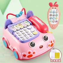 婴幼儿童电话机玩具仿真座机宝宝双语手机6个月男女孩***0-1岁(电话粉+手机颜色随机 充电版)