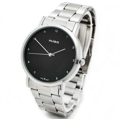 wilon/威龙简约女表 正品钢带时尚女士表 韩版数字指针手表(黑盘男款)