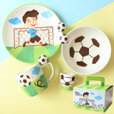 INDRA泰国进口足球小子卡通儿童陶瓷餐具碗盘水杯釉下彩(足球小子四件套)