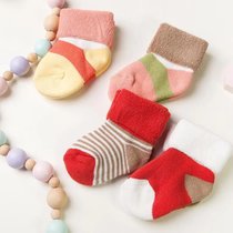 婴儿袜子秋冬款加厚儿童全棉0-1-3岁6-9个月新生儿宝宝松口毛圈袜(XS（0-1岁） 4双装女宝横条)
