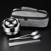 304不锈钢碗筷勺餐具套装旅行便携式家用单个吃饭碗面碗收纳碗包(2碗2筷2勺+袋子 默认版本)